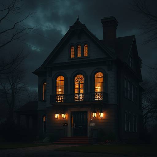 Affiche de la série 'L'Agence Immobilière Magique' présentant un immeuble avec une ambiance mystérieuse.