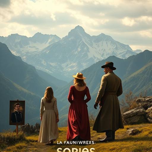 Affiche de la série 'Le Secret des Alpes' montrant des paysages montagneux et des personnages en tenues d'époque.