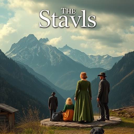 Affiche de la série 'Le Secret des Alpes' montrant des paysages montagneux et des personnages en tenues d'époque.